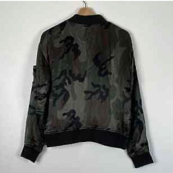 Anthropologie Marrakech Camo Satin Bomber Zip Up Jacket Sz XS - Picture 2 of 12